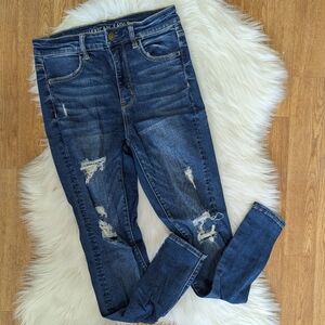 American Eagle Super Hi Rise Jegging Medium Wash Distressed
